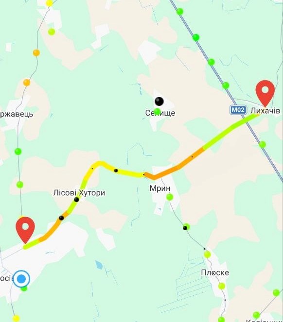 Карта з кольоровим позначенням якості дорожнього покриття